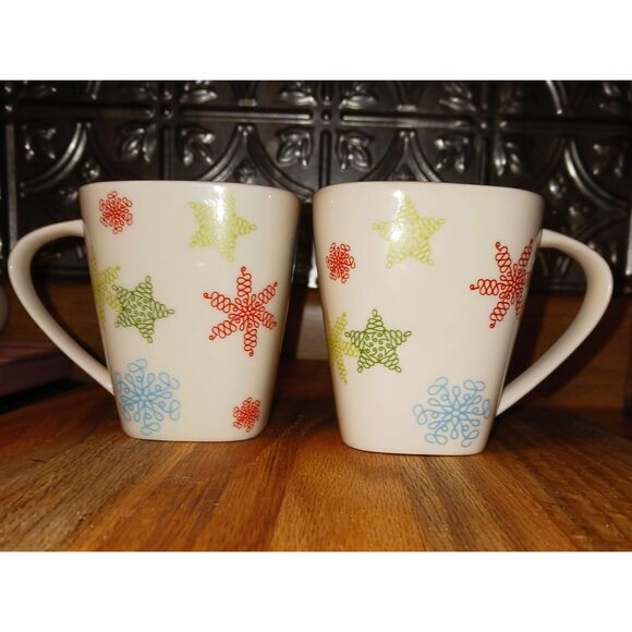2005 Starbucks Holiday Cup Stars & Snowflakes Ceramic Christmas Coffee Tea 2PC - Picture 2 of 13